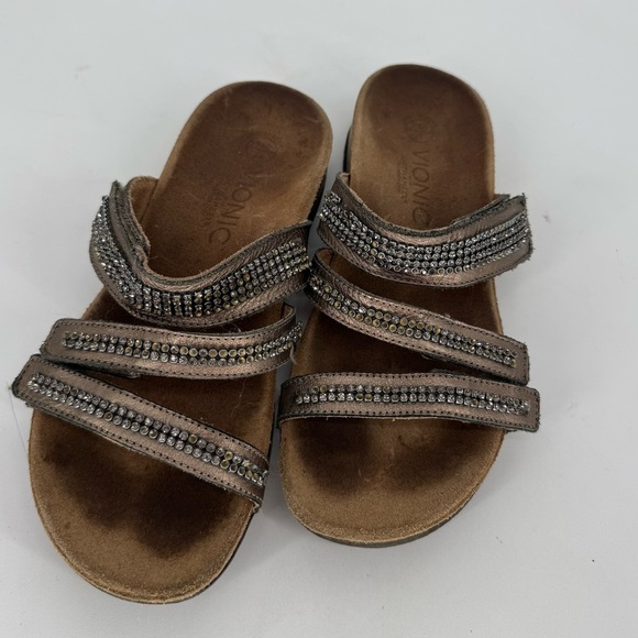 Vionic Pewter Women’s Double Strap Gray Metallic Sandal - Picture 1 of 8